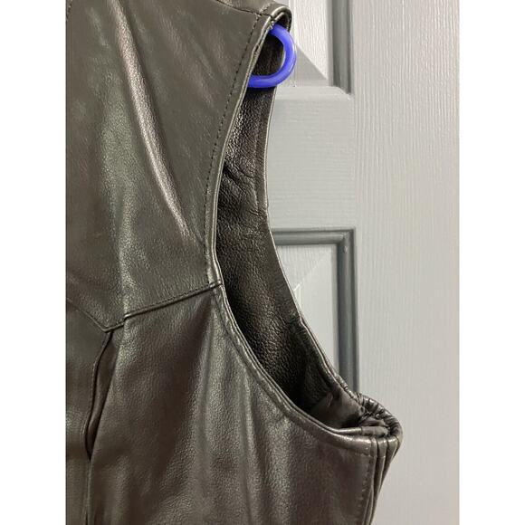 Unik Womens Black Leather Motorcycle Vest Zip Up Pockets Size 5XL - Picture 7 of 14